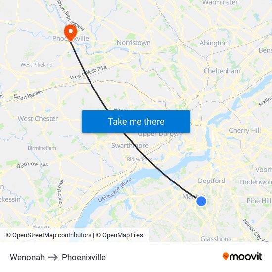 Wenonah to Phoenixville map