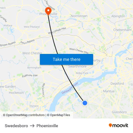 Swedesboro to Phoenixville map