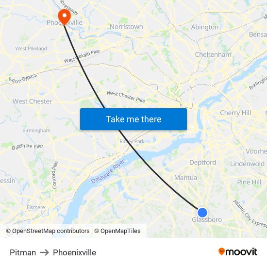 Pitman to Phoenixville map