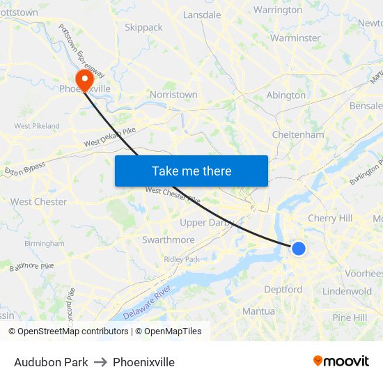 Audubon Park to Phoenixville map