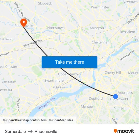 Somerdale to Phoenixville map
