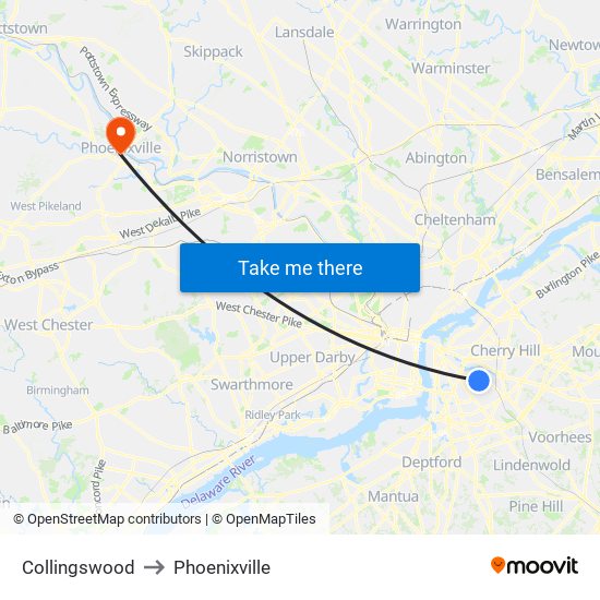 Collingswood to Phoenixville map
