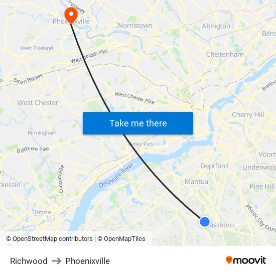 Richwood to Phoenixville map