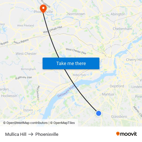 Mullica Hill to Phoenixville map