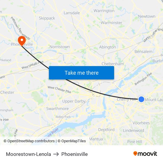 Moorestown-Lenola to Phoenixville map