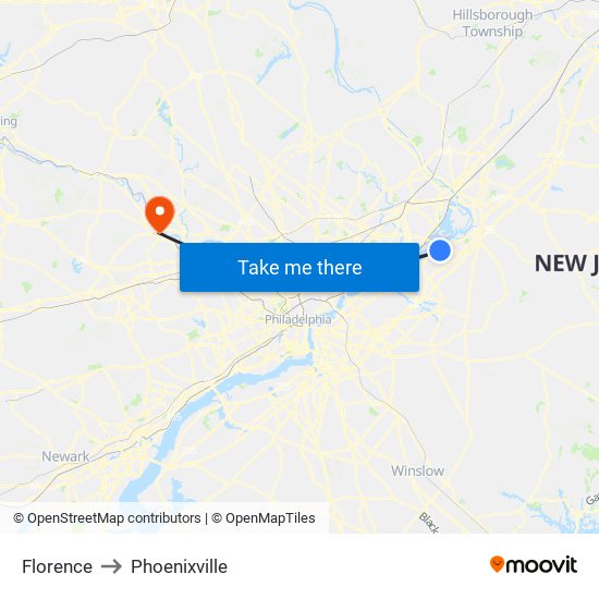 Florence to Phoenixville map