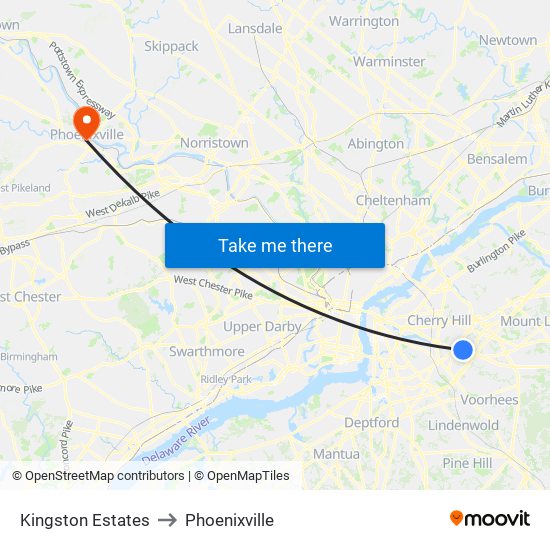 Kingston Estates to Phoenixville map