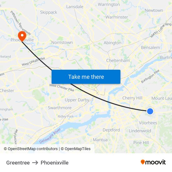 Greentree to Phoenixville map