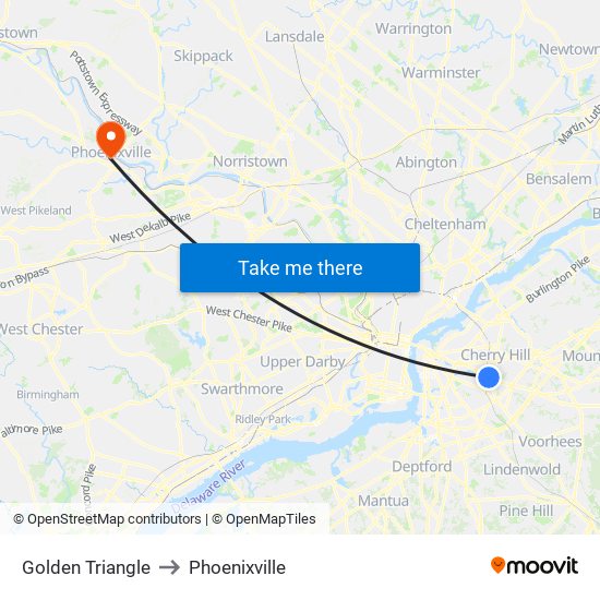 Golden Triangle to Phoenixville map