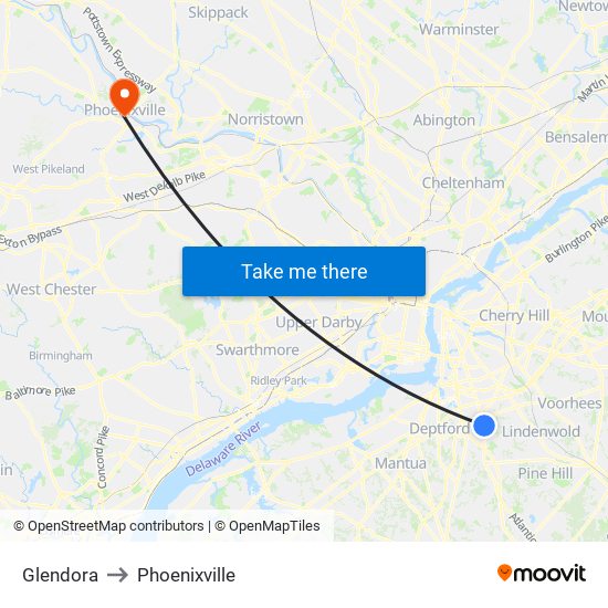 Glendora to Phoenixville map