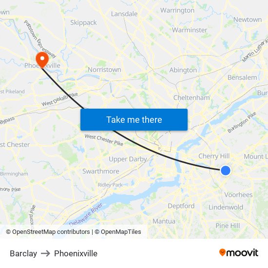 Barclay to Phoenixville map