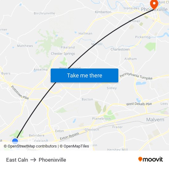 East Caln to Phoenixville map