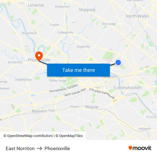 East Norriton to Phoenixville map