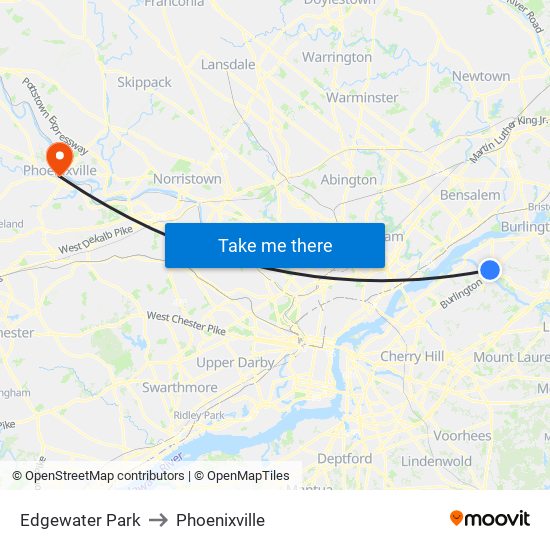 Edgewater Park to Phoenixville map