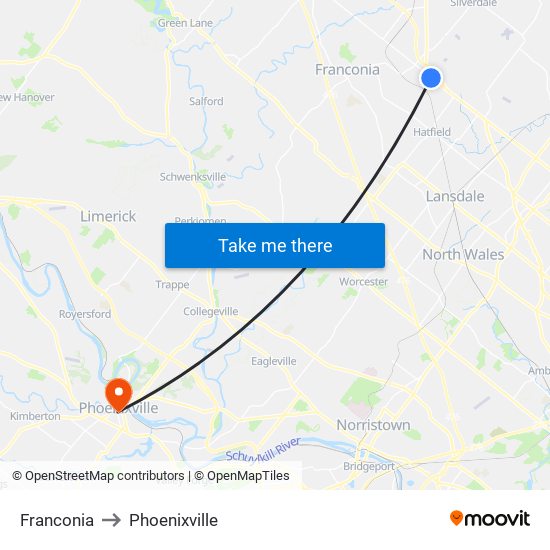 Franconia to Phoenixville map