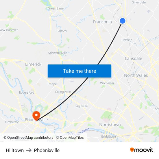 Hilltown to Phoenixville map