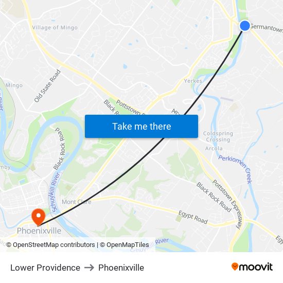Lower Providence to Phoenixville map