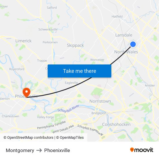 Montgomery to Phoenixville map