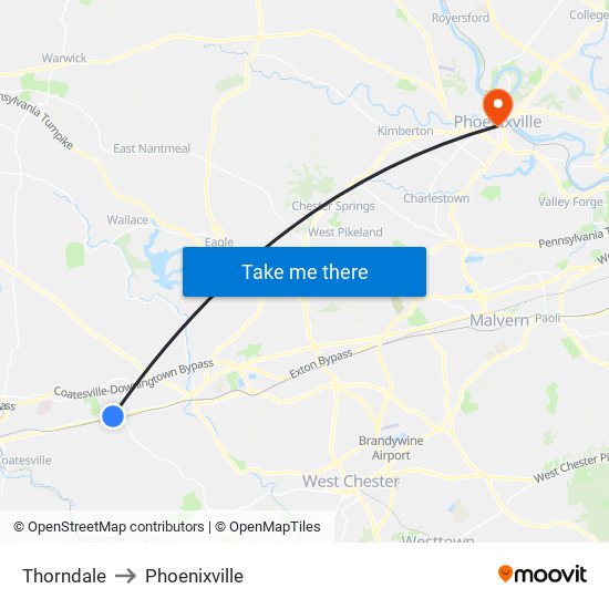 Thorndale to Phoenixville map