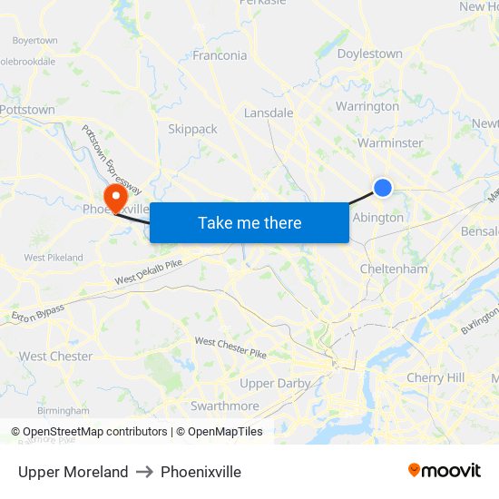 Upper Moreland to Phoenixville map