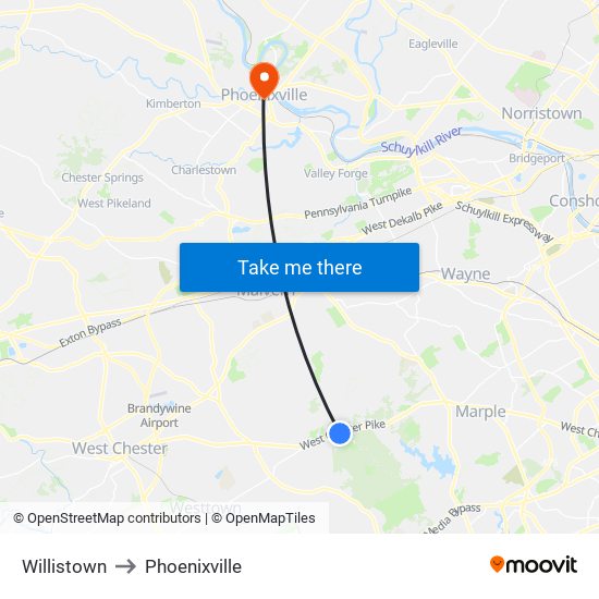 Willistown to Phoenixville map
