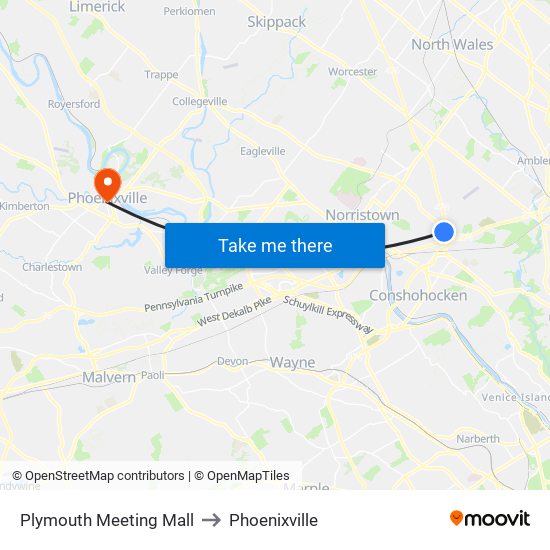 Plymouth Meeting Mall to Phoenixville map