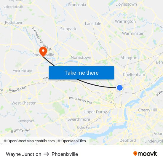 Wayne Junction to Phoenixville map