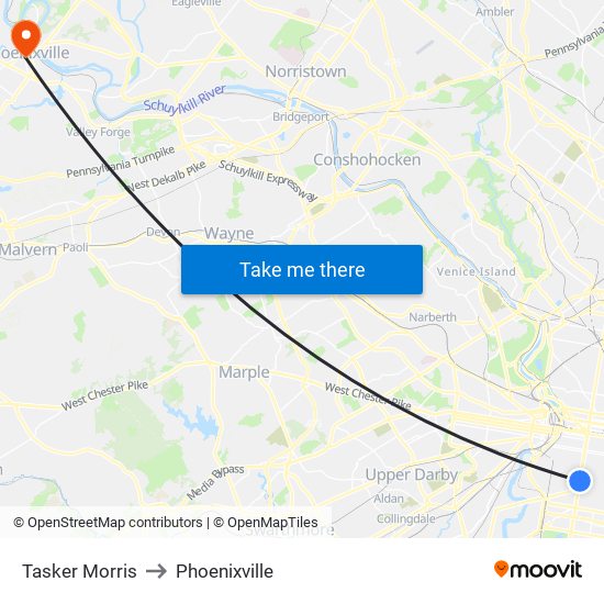 Tasker Morris to Phoenixville map