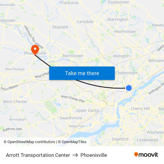 Arrott Transportation Center to Phoenixville map