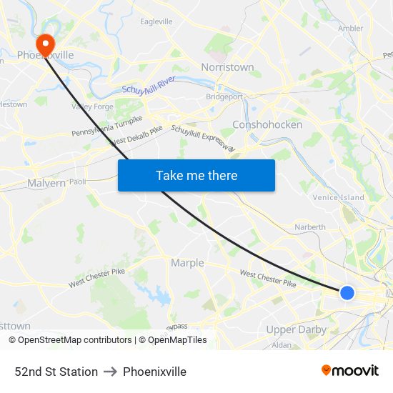 52nd St Station to Phoenixville map