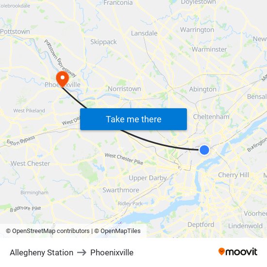Allegheny Station to Phoenixville map
