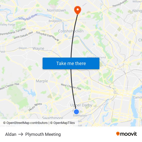 Aldan to Plymouth Meeting map