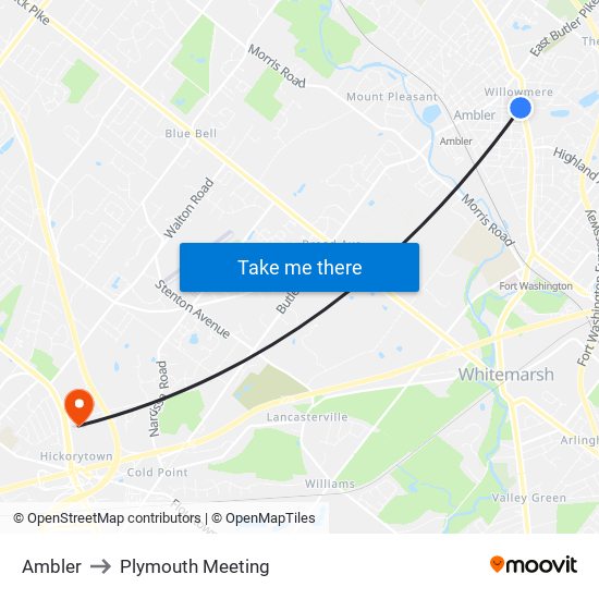 Ambler to Plymouth Meeting map