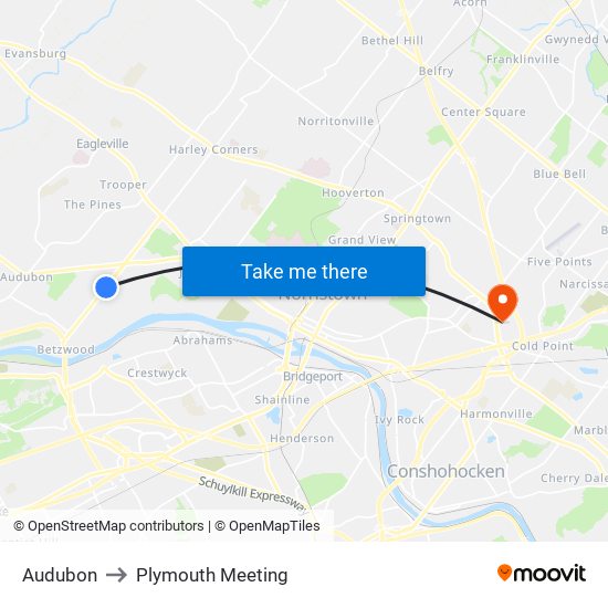 Audubon to Plymouth Meeting map