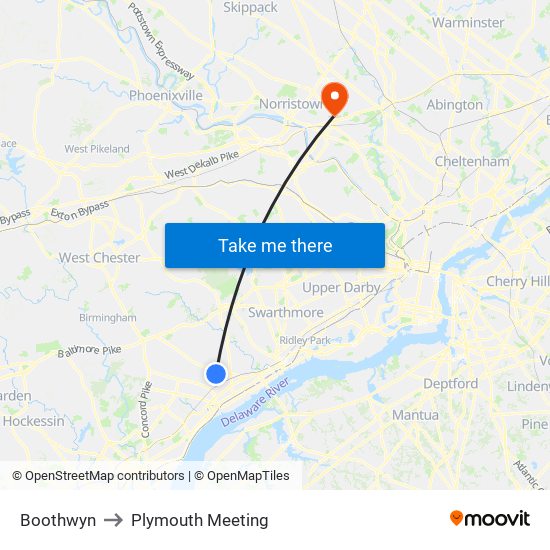 Boothwyn to Plymouth Meeting map