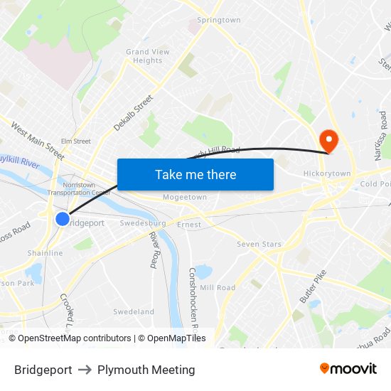 Bridgeport to Plymouth Meeting map