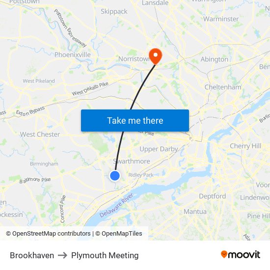 Brookhaven to Plymouth Meeting map