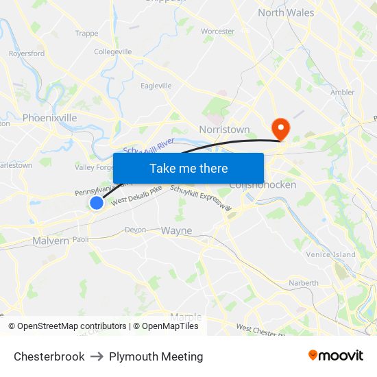 Chesterbrook to Plymouth Meeting map