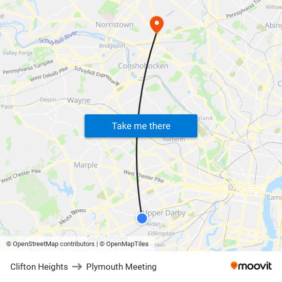 Clifton Heights to Plymouth Meeting map