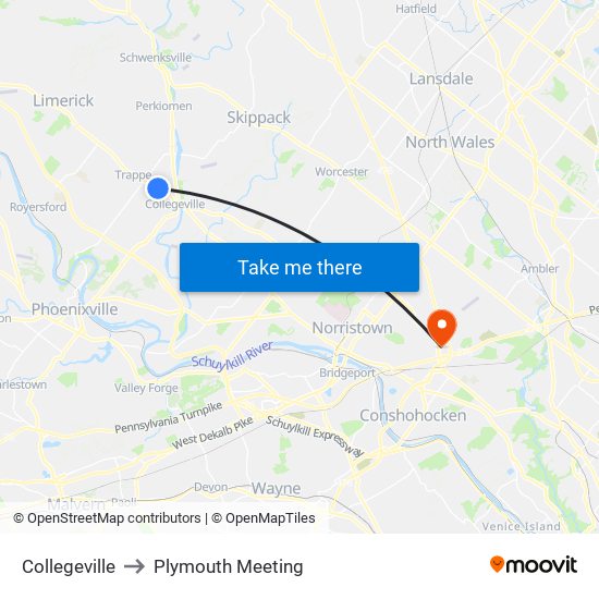 Collegeville to Plymouth Meeting map