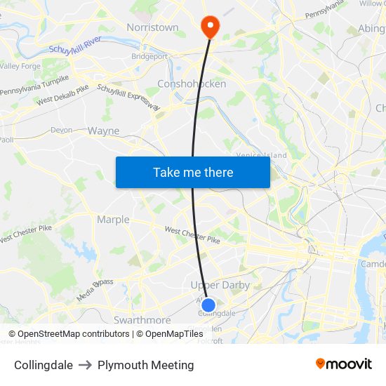 Collingdale to Plymouth Meeting map