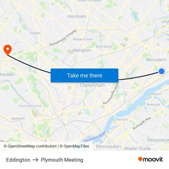 Eddington to Plymouth Meeting map