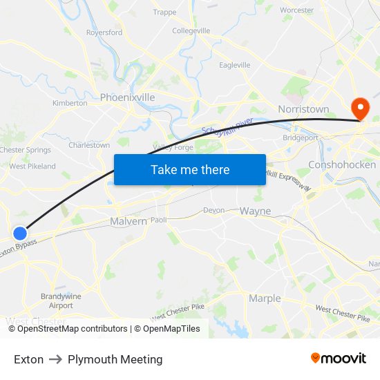 Exton to Plymouth Meeting map