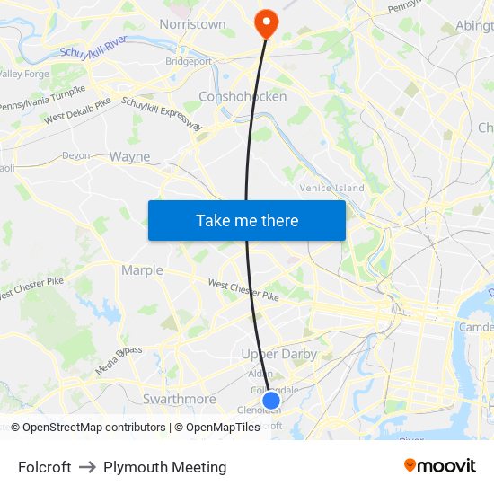 Folcroft to Plymouth Meeting map