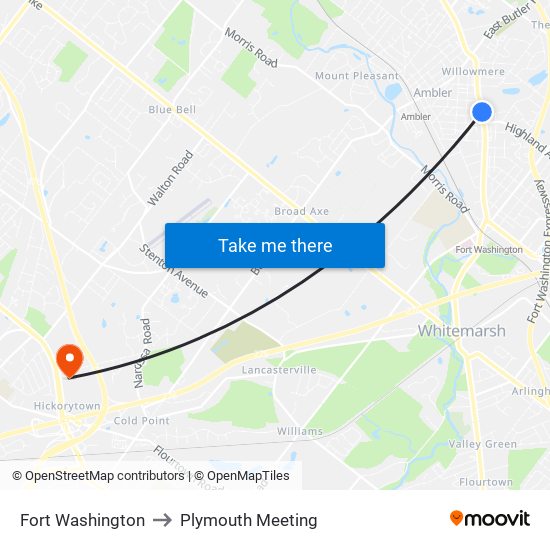 Fort Washington to Plymouth Meeting map