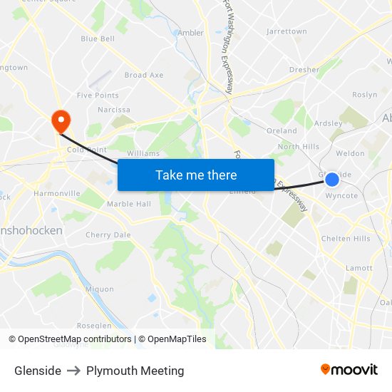 Glenside to Plymouth Meeting map