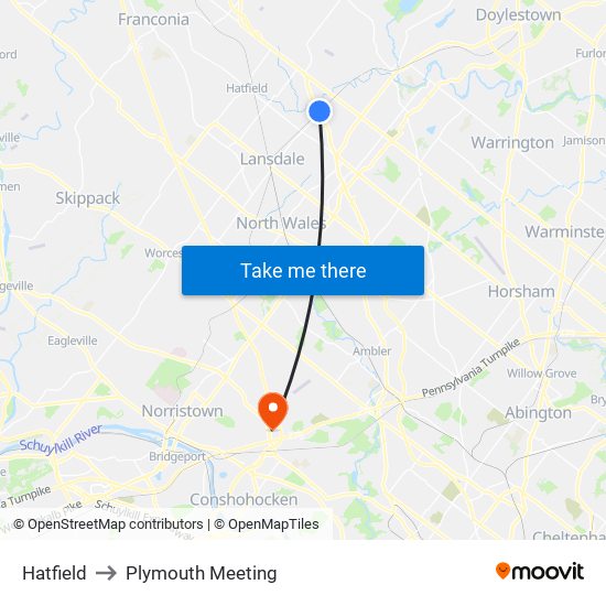 Hatfield to Plymouth Meeting map