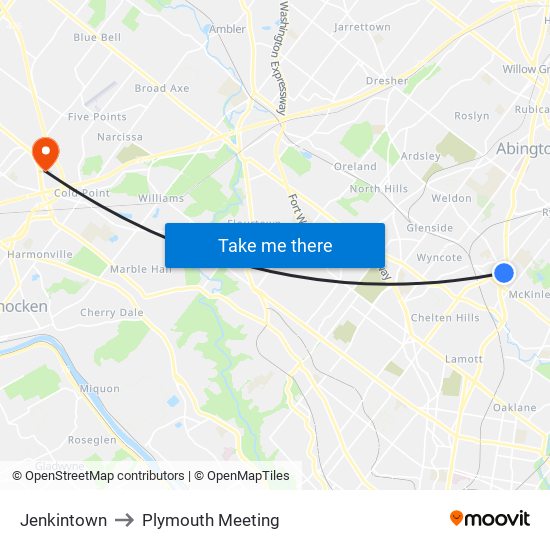 Jenkintown to Plymouth Meeting map
