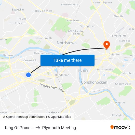 King Of Prussia to Plymouth Meeting map