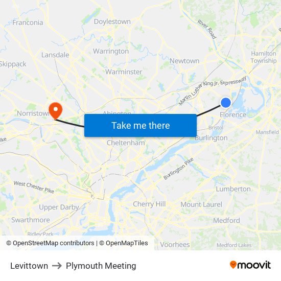 Levittown to Plymouth Meeting map